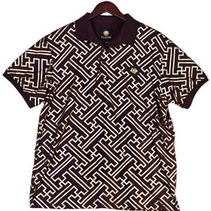 Platini Mens Polo Shirt Burgundy Plum Purple Gold Geometric Lion Logo Cotton 3XL